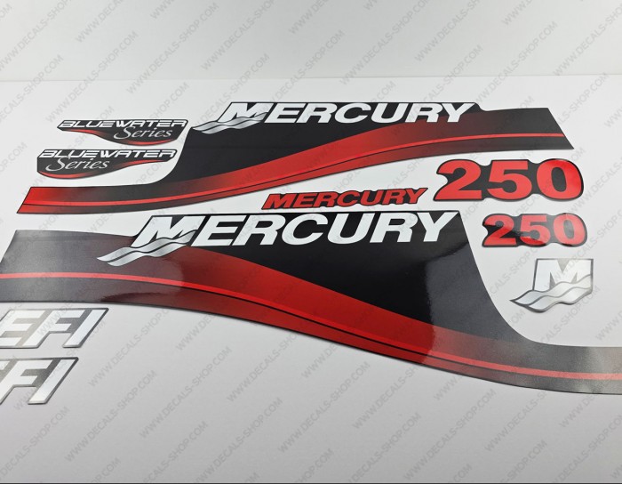 Mercury 250HP Bluewater Series EFI Outboard Decal Kit RED